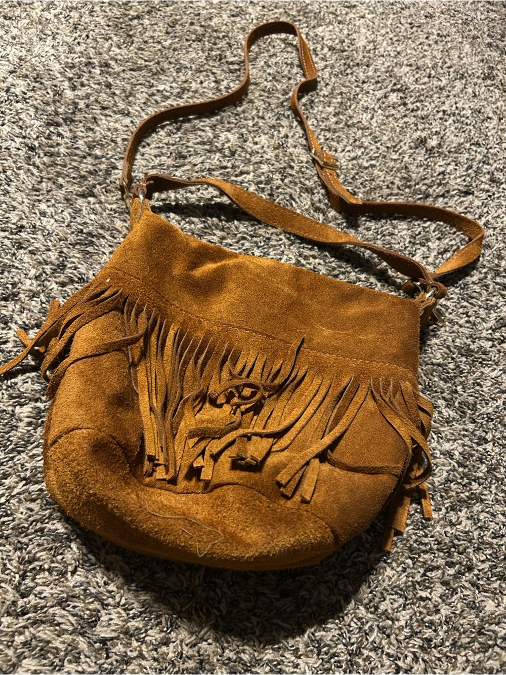Fringed Suede Crossbody Bag in Cognac Brown NWOT